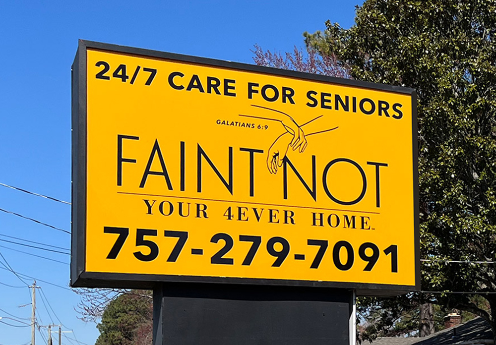 Outdoor Sign, gold with black text